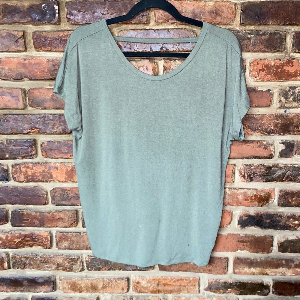 Express One Eleven Army Green Jersey Knit Short Sleeve Knot-Back Top Women's XS